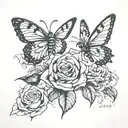 eddy roses with butterfly and hummingbird  tattoo design idea
