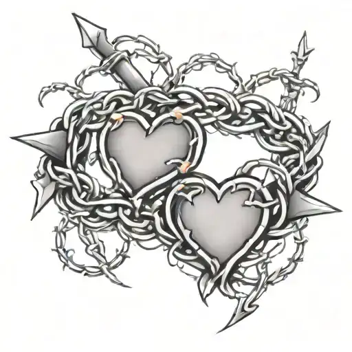 barbed wire with hearts bracelet tattoo design idea