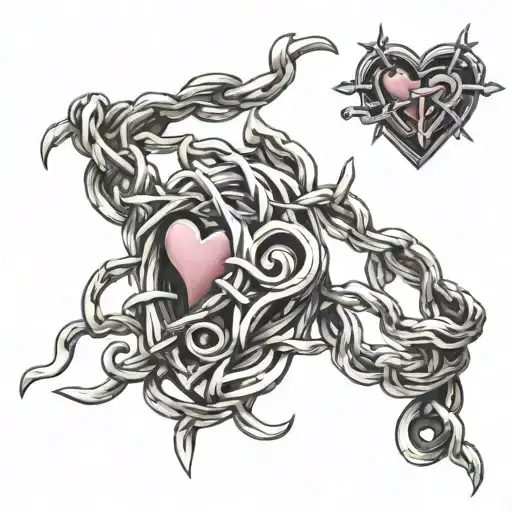 barbed wire with small hearts bracelet tattoo design idea