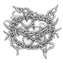barbed wire with hearts bracelet tattoo design idea