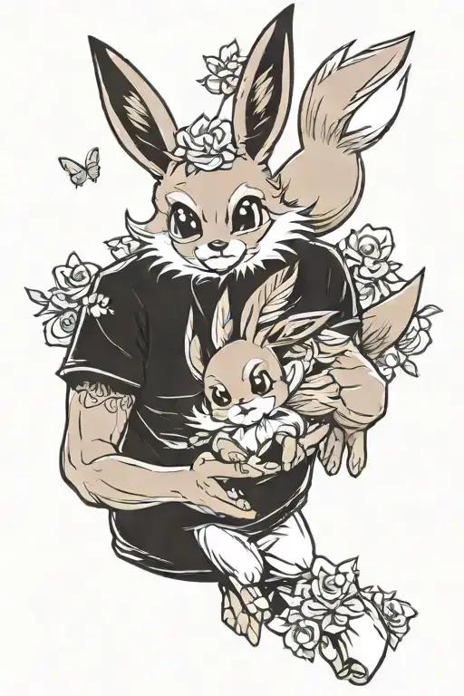 eevee pokemon with father daughter hand holding tattoo design idea