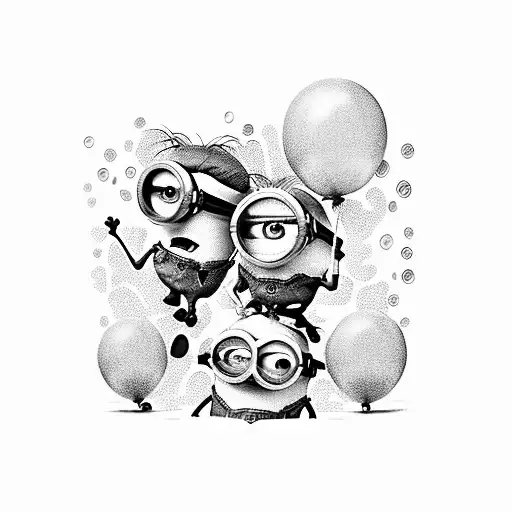 Minions floating with balloons  tattoo design idea
