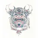 Full-arm tattoo in Japanese style, but with Russian motifs instead of a geisha - girls in a kokoshnik, bears, a Kalashni tattoo design idea