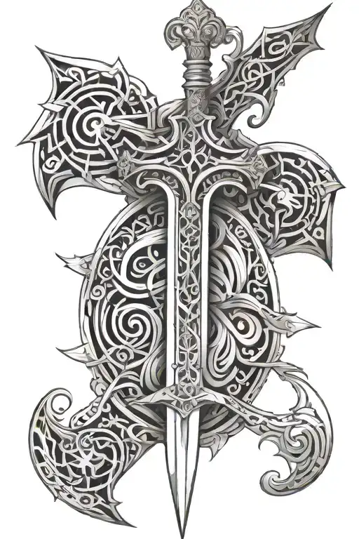 Musical Sword with Christian Cross tattoo design idea