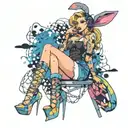 Sexy Woman with High heels fishnet stockings, bunny ears, posing Seductively. Bunny girl outfit, corset, big cleavage. tattoo design idea