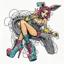 Sexy Woman with High heels fishnet stockings, bunny ears, posing Seductively. Bunny girl outfit, corset, big cleavage. tattoo design idea