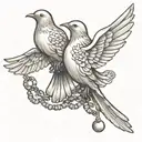 Two Doves Flying Rosary beads intertwined tattoo design idea