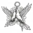 Two Doves Flying Rosary beads intertwined tattoo design idea