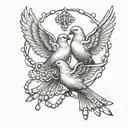 Two Doves Flying Rosary beads intertwined tattoo design idea
