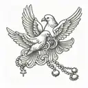 Two Doves Flying Rosary beads intertwined tattoo design idea