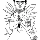 A minimalist tattoo of Frida Kahlo holding a paintbrush, showcasing her artistry tattoo design idea