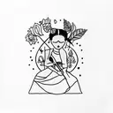 A minimalist tattoo of Frida Kahlo holding a paintbrush, showcasing her artistry tattoo design idea