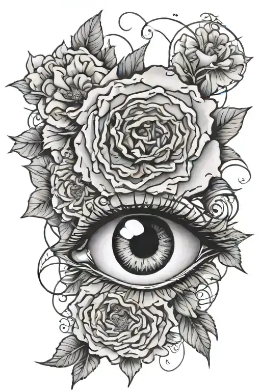EYE, CARNATION FLOWER, SPIDER WEB WITH tattoo design idea