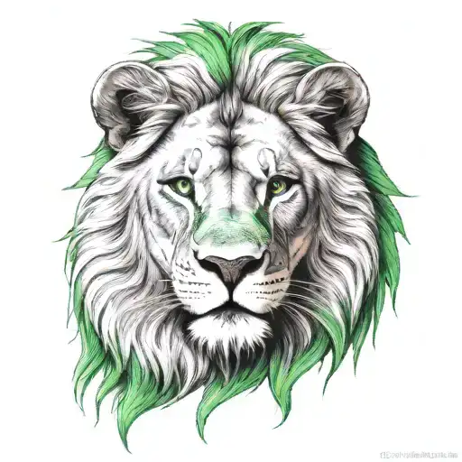 the face of a lion with green eyes with the arabic symbol of the word Tarab, and Leo's symbol and one S tattoo design idea
