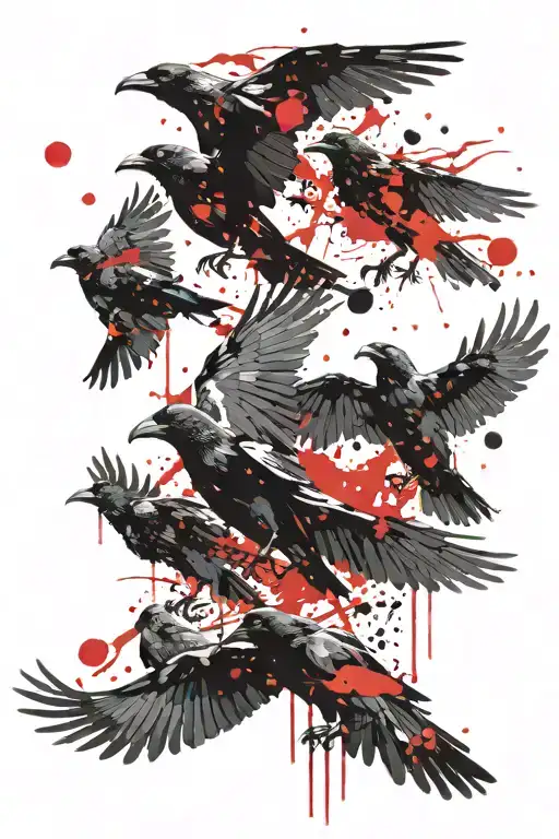 pack crows flying threw night tattoo design idea