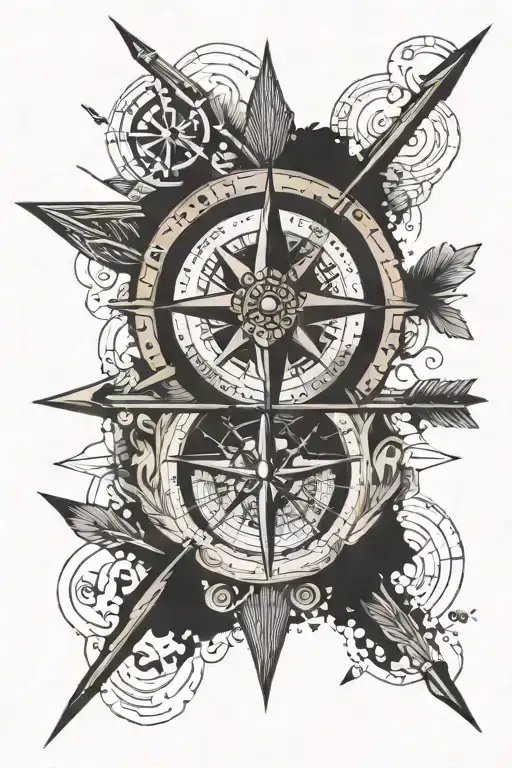 Arrow and compass tattoo design idea