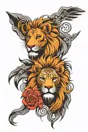 karma god is watching lion head tattoo design idea