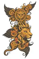 karma god is watching lion head tattoo design idea