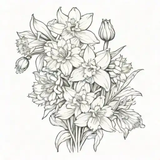 a small bundle of daffodils aster chrysanthemum and narcissus tattoo design idea