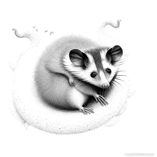 opossum with baby opossums on back tattoo design idea