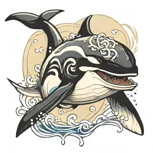 killer whale, murdering his trainer, pool tattoo design idea