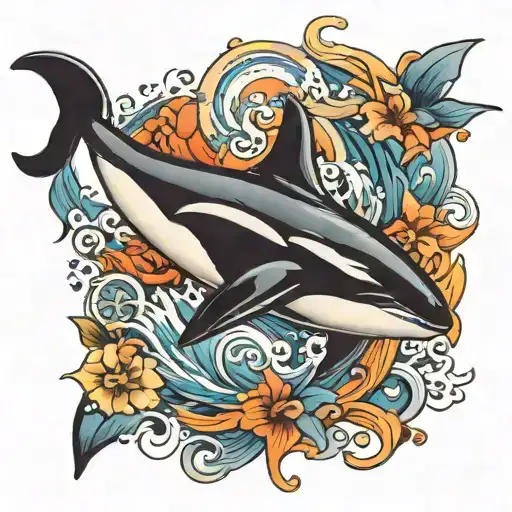 killer whale, killing trainer, water  tattoo design idea