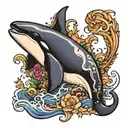 killer whale, killing trainer, water  tattoo design idea