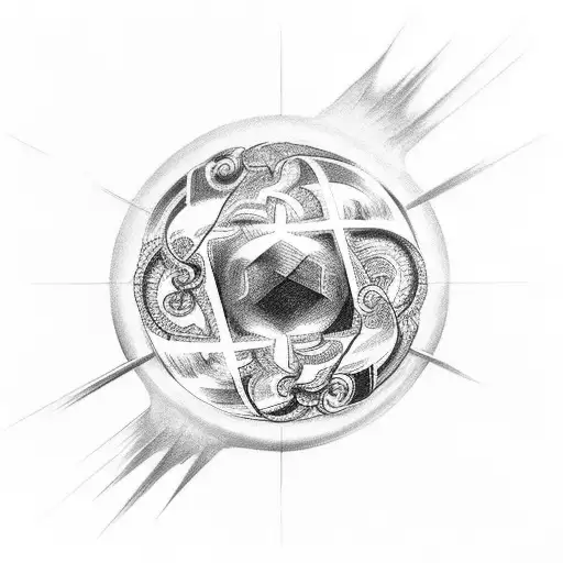 solid black ordem de cristo cross surrounded by shading and details tattoo design idea