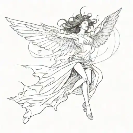 Falling woman with wings spread wide tattoo design idea