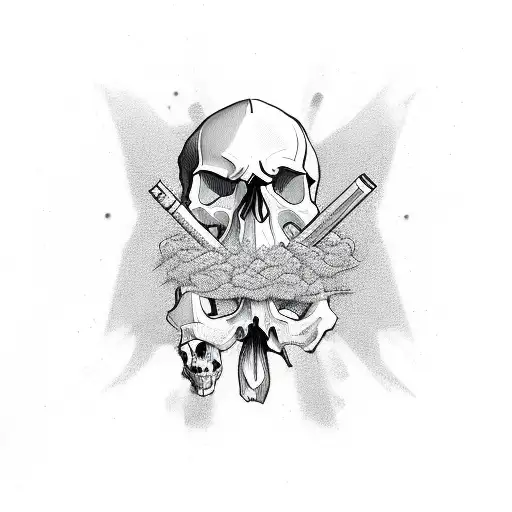 minimalist skull smoking  tattoo design idea