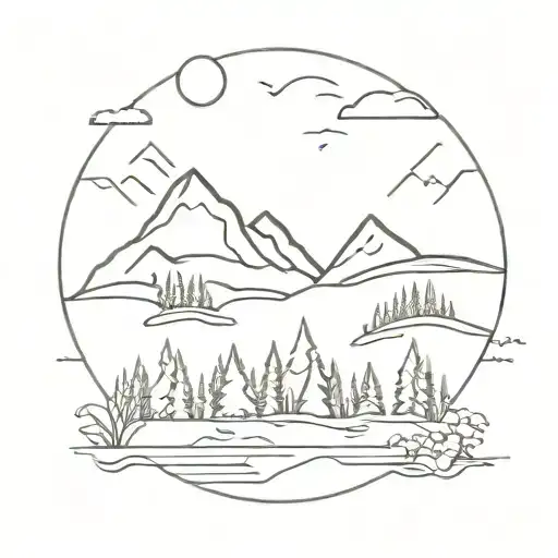 Mountains Lakes Nature Fall tattoo design idea