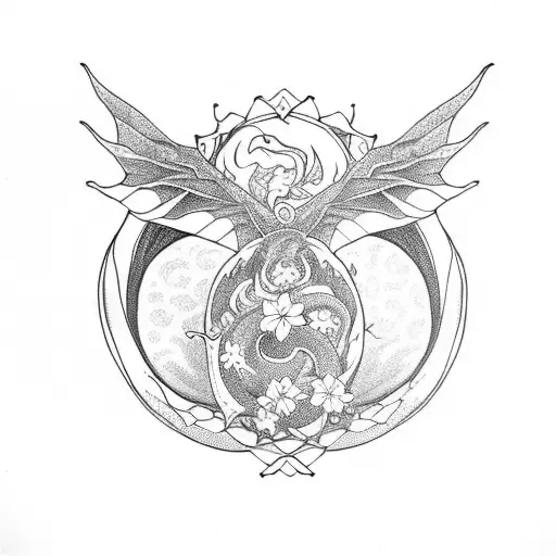 ouroboros dragon with cherry blossom flowers tattoo design idea
