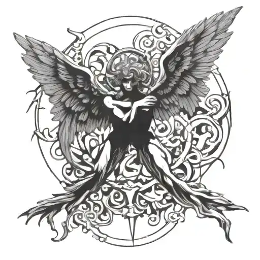 cherubim angels vs demons trippy lineart tattoo design idea