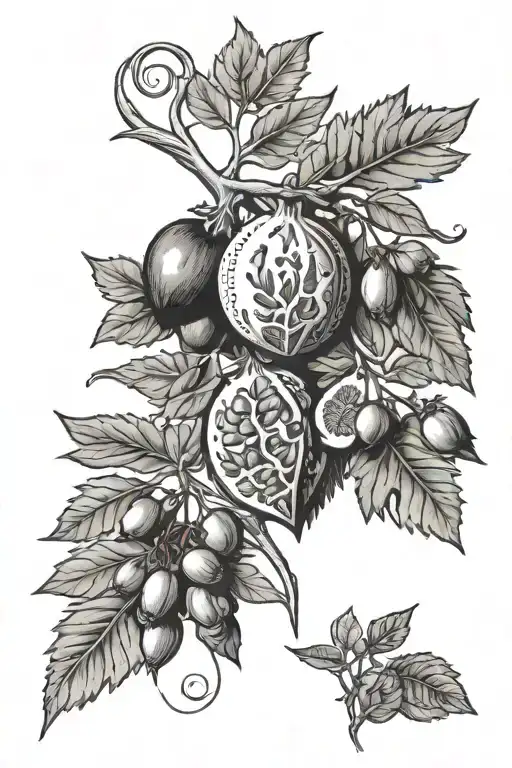 barley, dates, figs, grape vine, olive vine, pomegranate, wheat tattoo design idea