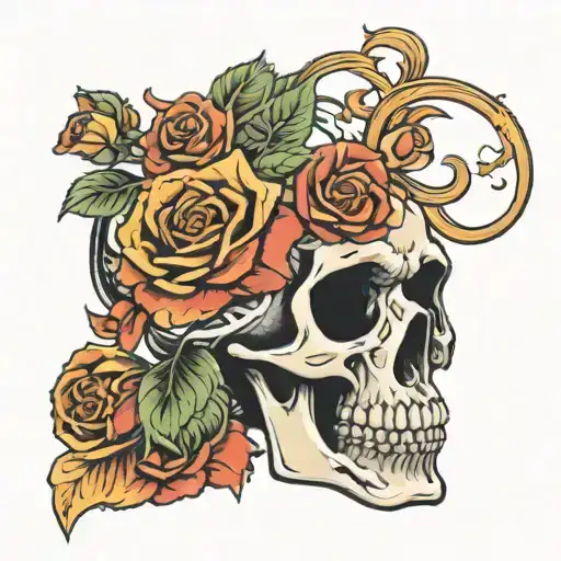 skull rose wrapped tattoo design idea