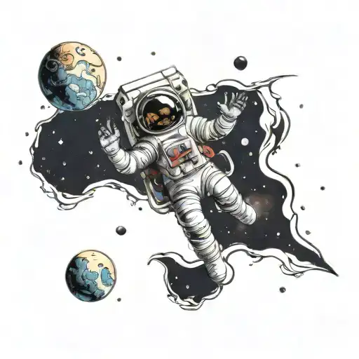  astronaut floating in space tattoo design idea