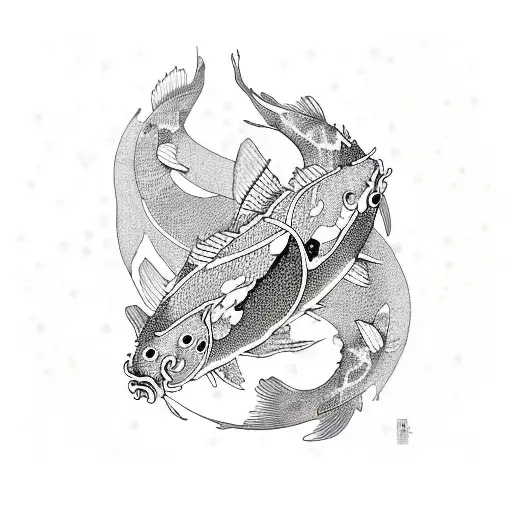 chaos in the head with 2 koi fish tattoo design idea