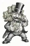 Mr. Monopoly man holding a stack tattoo design idea