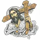 mano de Adán tocando a jesucristo con la cruz de Jesucristo  tattoo design idea