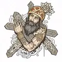 mano de Adán tocando a jesucristo con la cruz de Jesucristo  tattoo design idea