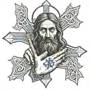 mano de Adán tocando a jesucristo con la cruz de Jesucristo  tattoo design idea