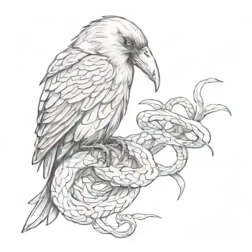 Raven kills a snake tattoo design idea