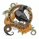 raven kills a snake tattoo design idea