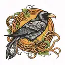 raven kills a snake tattoo design idea