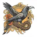raven kills a snake tattoo design idea