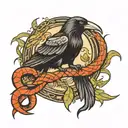 raven kills a snake tattoo design idea
