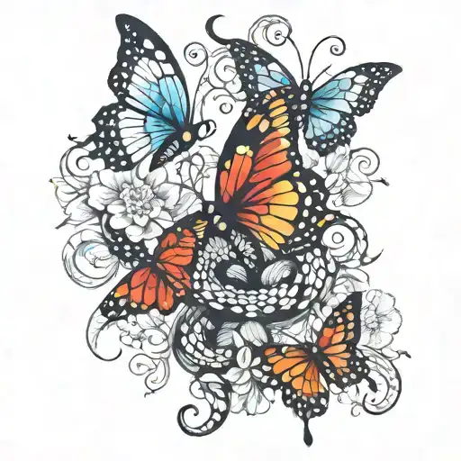 Butterflies with snake  tattoo design idea