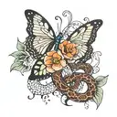 Butterflies with snake  tattoo design idea