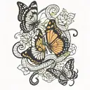 Butterflies with snake  tattoo design idea