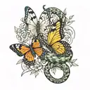 Butterflies with snake  tattoo design idea